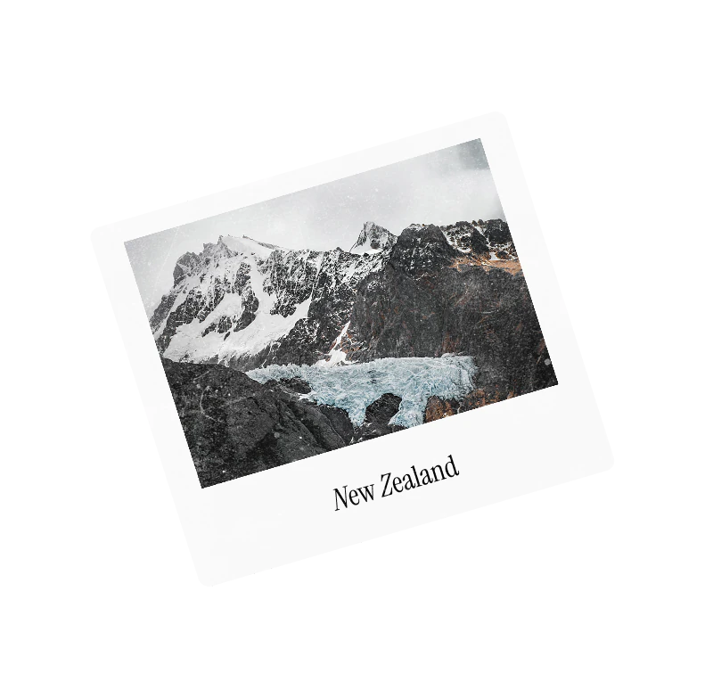 A polaroid captioned New Zealand